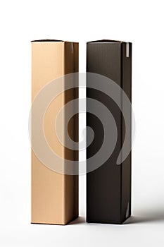 mock-up of two cardboard rectangular packaging boxes, on a light background