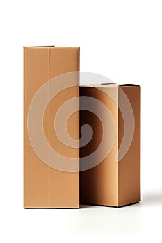 mock-up of two cardboard rectangular packaging boxes, on a light background