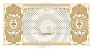 Mock-up of a vintage banknote with a central portrait gold
