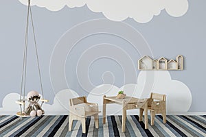 Mock up wall in child room interior. Interior scandinavian style. 3d rendering, 3d illustration