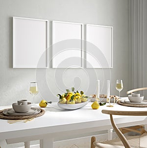 Mock up wall, frame in home interior background, Scandinavian style