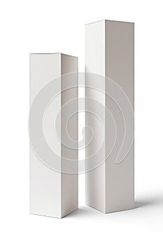 mock-up of white cardboard rectangular packaging boxes, on a light background