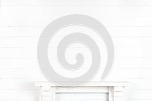 Mock-up of a white wall with a mantelpiece for your design photo