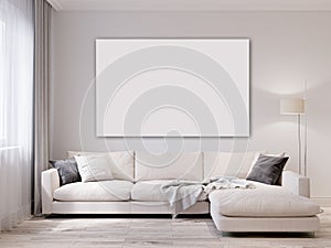 Mock up white wall modern living room interior