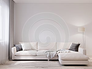 Mock up white wall modern living room interior photo