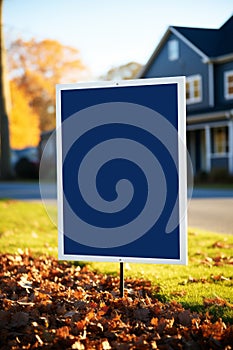 Mock-up yard sign placed in front of a house, demonstrating its application as a \