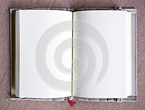 Mocked up Blank book page top view photo