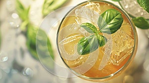 A mocktail concoction with hints of basil and honey perfectly paired with a nutty parmesan cheese photo