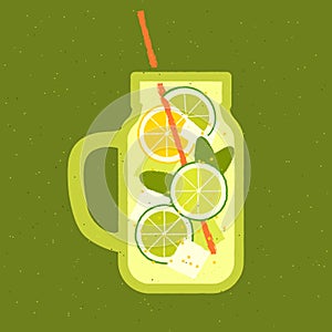 Mocktail with lime and lemon. Cool non-alcoholic drink with mint and ice cubes