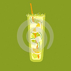 Mocktail with lime and lemon. Juice mint drink. Vector illustration tropical cocktail