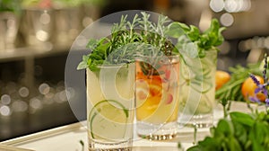 A mocktail mixology class where participants learn to create sophisticated nonalcoholic drinks using fresh herbs photo