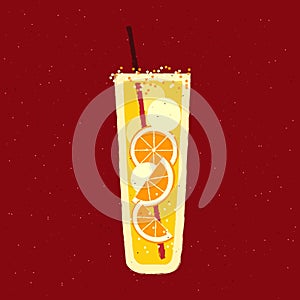 Mocktail with orange fruit. Juice drink with banana. Alcohol citrus tropical cocktail