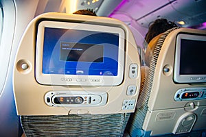 Mockup of Aircraft monitor on cabin in passenger seat plane interior