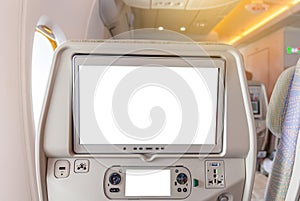 Mockup of Aircraft monitor on cabin in passenger seat plane interior