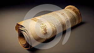 Mockup of an ancien parchment sroll on alpha transparent background. AI generated