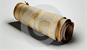 Mockup of an ancien parchment sroll on alpha transparent background. AI generated