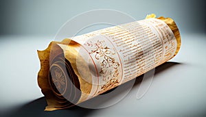 Mockup of an ancien parchment sroll on alpha transparent background. AI generated