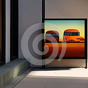 Mockup as advertising screen or illuminated display at the bus stop. Free, empty advertising space in the pedestrian zon