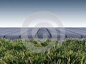 Mockup background for 3d rendering of old cracked concrete panel which have grasses as foreground