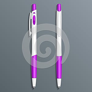 Mockup Ballpoint Pen, Pencil, Marker Set Of Corporate Identity And Branding Stationery Templates. Violet. Illustration