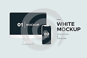 Banner mockup iMac and IPhone  isolated on background.