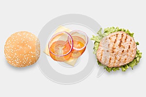 Mockup bbq Hamburger parts horizontal set isolated.