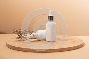 mockup of beauty fashion cosmetic makeup bottle serum dropper product with skincare healthcare concept
