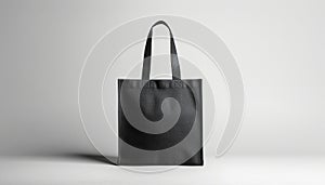 Mockup black Tote. Shopper tote bag handbag isolated on grey background. Copy space shopping eco reusable bag. Grocery accessories