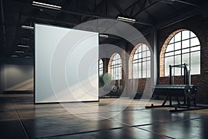 Mockup Blank billboard or poster located in gym. interior of modern fitness Generative AI