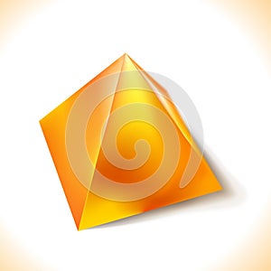 Mockup of blank glossy golden or yellow pyramid, polyhedron 3d. Icon abstract symbol. Template vector illustration for design and