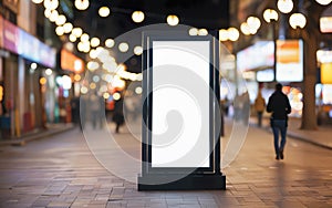 mockup of blank street billboard, banner, poster, bokeh background