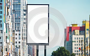 mockup of blank street billboard, banner, poster, buildings background