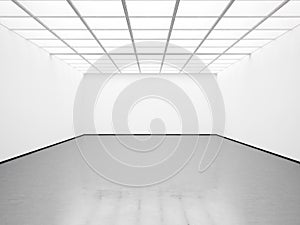 Mockup of blank white gallery. 3d render