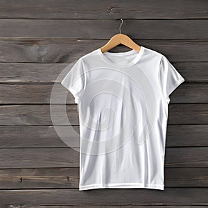 Mockup of a blank white tshirt. Blank template women white t shirt on hanger