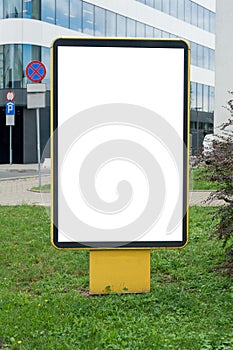 Mockup of blank yellow billboard in a city. Place for text.