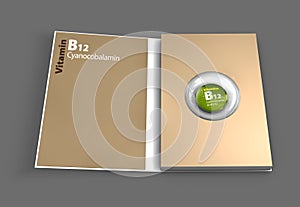 Mockup book of B12 vitamin. Illustration
