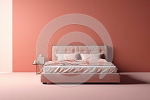 Mockup commercials bed red wall. Generate Ai