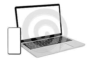Mockup Composed of laptop, smartphoneisolated on white background, copy space. Modern technology gadgets kit