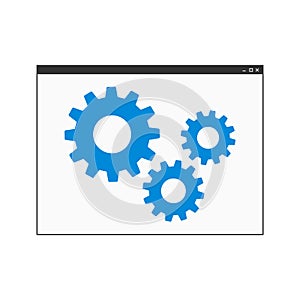 Mockup of computer program window with gears isolated on white background