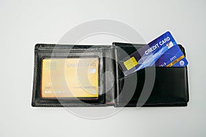 Mockup credit card, the popular payment method with plastic and chipcard card close up shot and isolated on white background photo