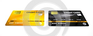 Mockup credit card, the popular payment method with plastic and chipcard card close up shot and isolated on white background photo