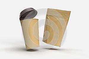 mockup of cup drink and snack packaging