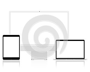 Mockup of digital devices isolated on white background