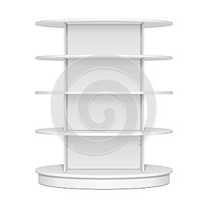Mockup Display Rack Showcase For Supermarket. Circle, Round, Ellipse Retail Shelves. Front View. Illustration Isolated