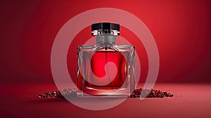 Mockup an elegant rectangular glass perfume bottle. Generative AI