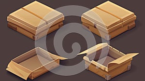 This is a mockup of an empty cardboard delivery box in 3D for an empty packaging store or warehouse. It shows a