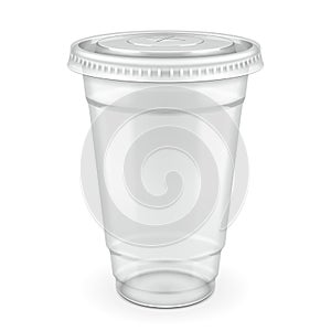 Mockup Empty Disposable Plastic Cup With Lid. Transparent Container For Cold, Hot Drink. Juice Fresh, Coffee, Tea