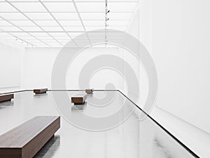 Mockup of empty gallery interior with white canvas