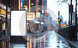 mockup of empty street billboard, banner, poster, blurred bokeh background