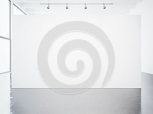 Mockup of empty white gallery interior. 3d render